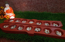 Load image into Gallery viewer, Pallanguzhi (Ancient Game) – Fish Model Wooden Pallanguzhi - Wooden Board Game With Cowrie shells 75 pieces