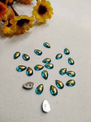 Double Color Kundan Stone Thilak Shape 8X5 - L Blue & Gold Stones