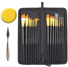 Load image into Gallery viewer, 15 Pcs Paint Brush Set Includes Pop-up Carrying Case with Palette Art Knife and 1 Sponge
