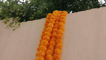 Load image into Gallery viewer, Marigold Fluffy Flowers String Garlands Orange colour Toran Set- Home Door Wall Hanging Decorative Flower String.