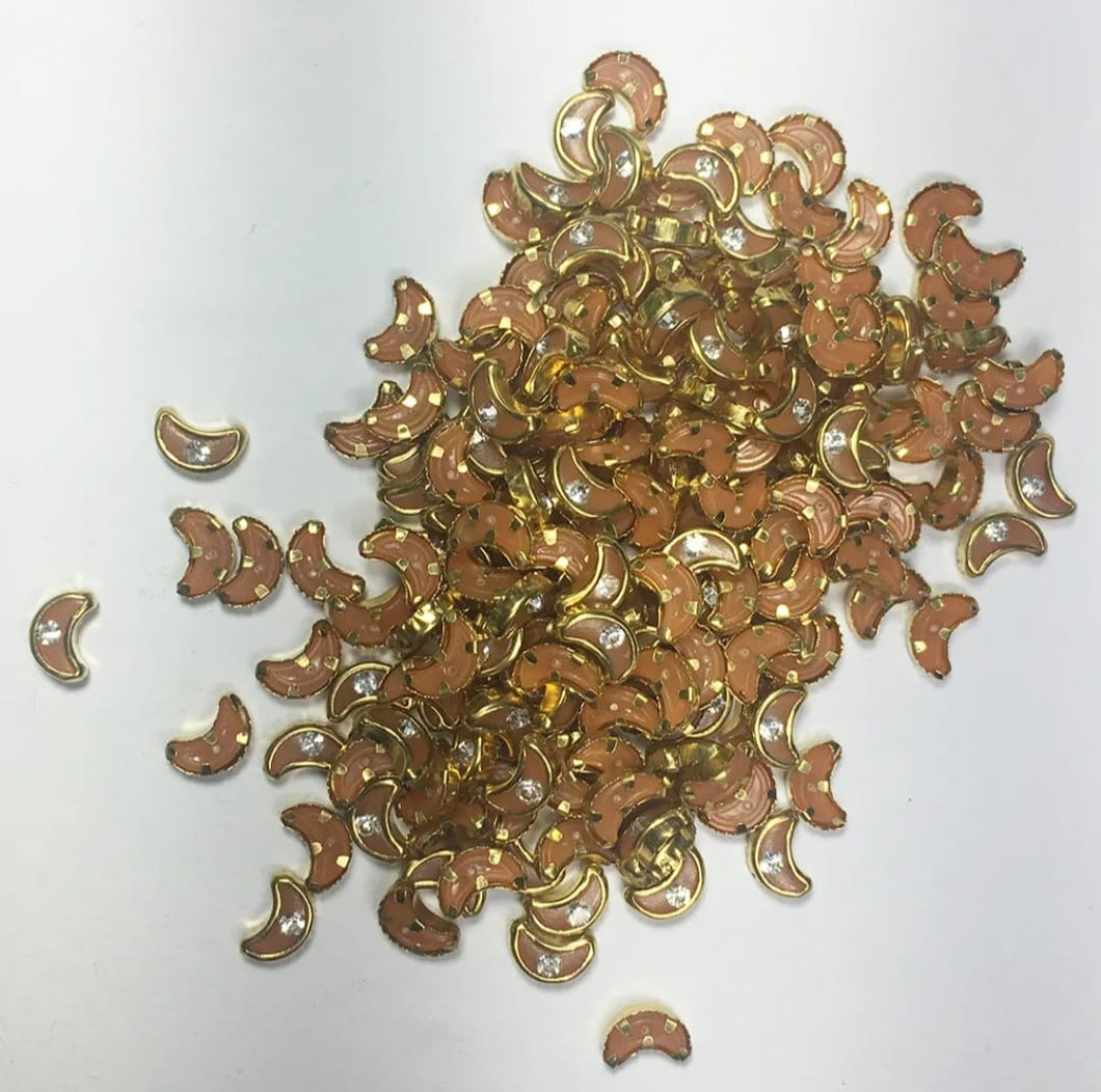 Coloured Pearl Kundan Stone (Flat Back Framed) - Cresent Shape with stone  GOLDEN Color