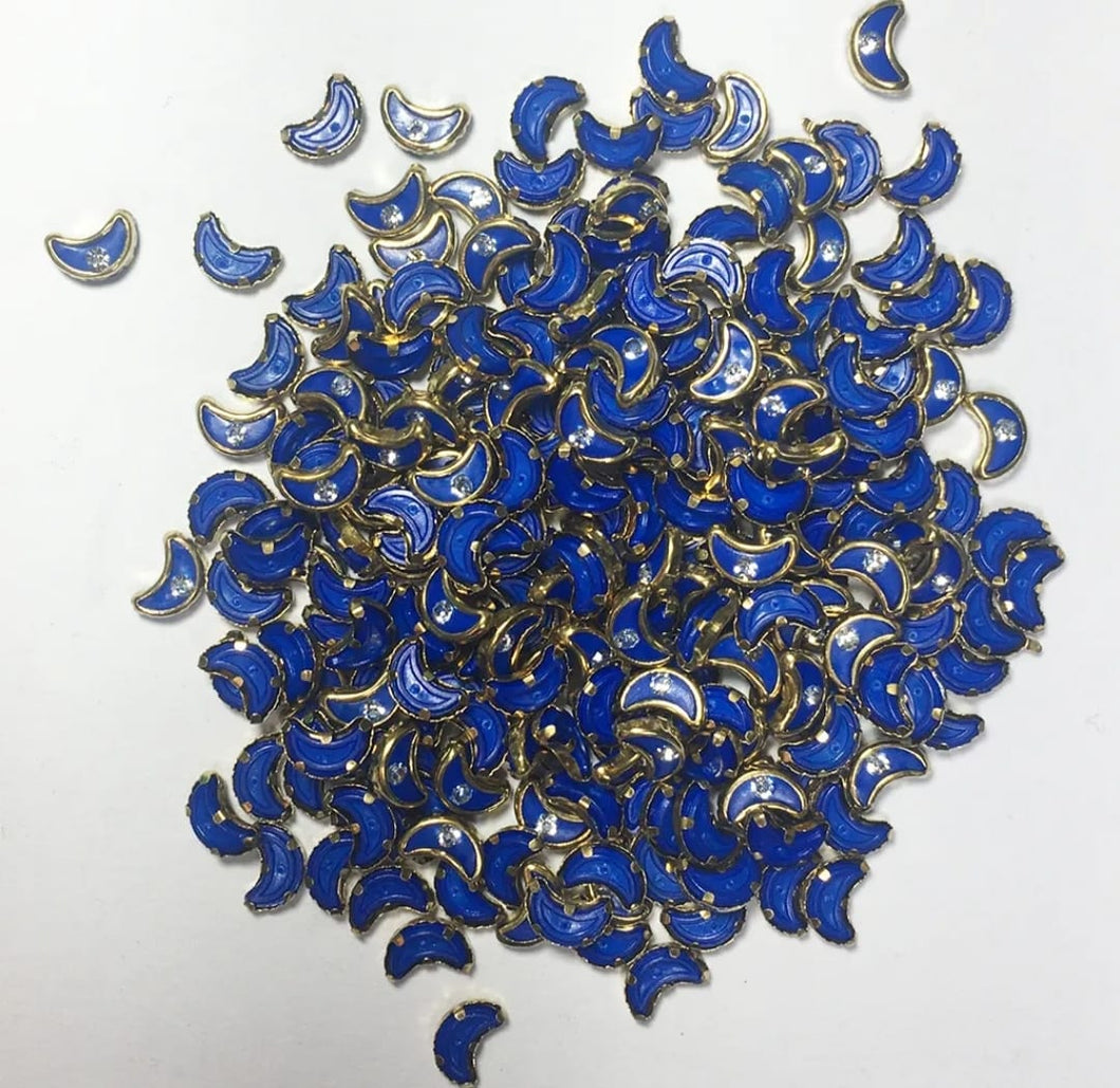 Coloured Pearl Kundan Stone (Flat Back Framed) - Cresent Shape with stone  BLUE Color