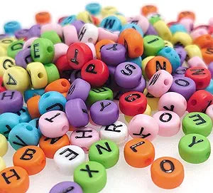 Bracelet beads- Coloured Round shape Alphabets