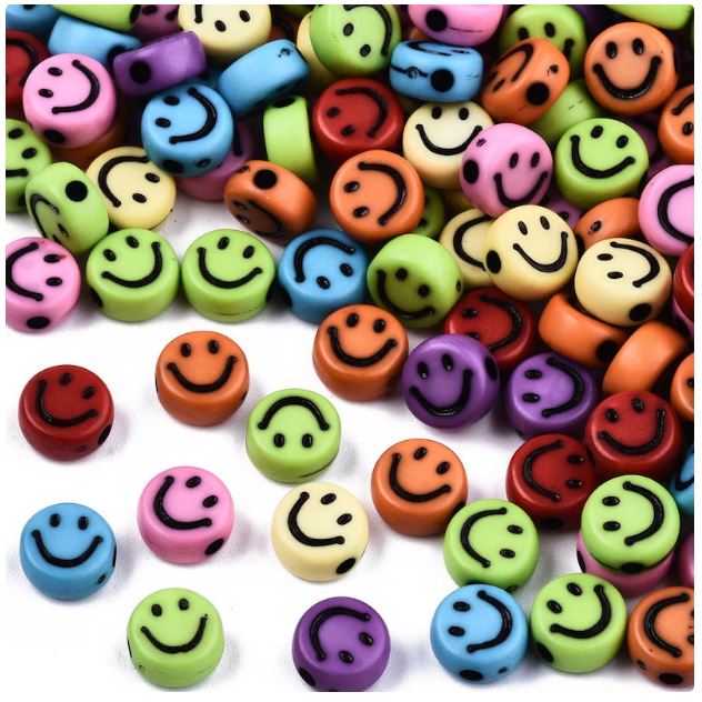 Smiley Craft Beads for Jewelry Making, Bracelets, Necklaces, Key Chains etc - 10 Grams Pack Mixed Colour
