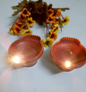 Eshwarshop Battery Operated Flameless Indian Diya Deepak Led Light (Brown) With Hand Shape Led- 2