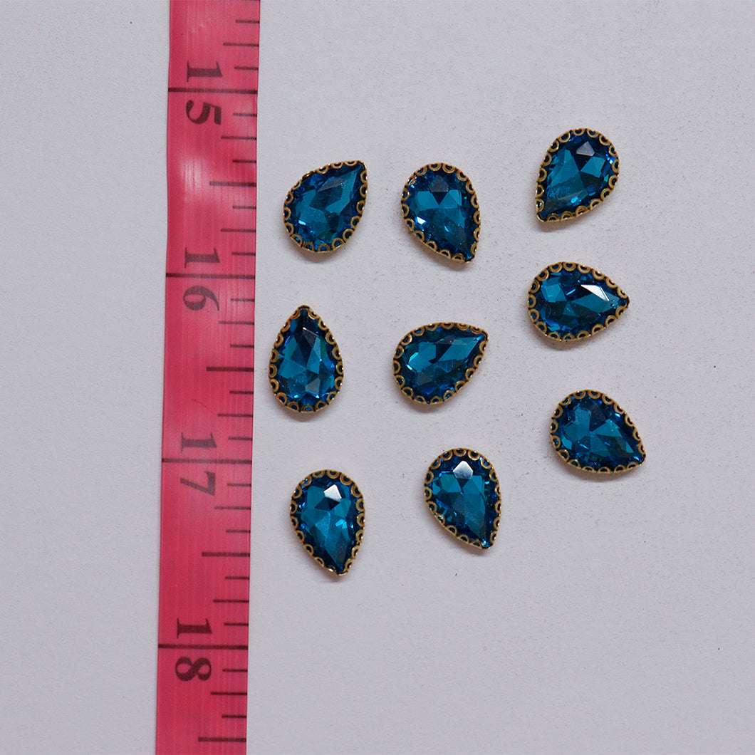 Sky Blue Thilak/Drop Shape Crystal Stone/Kundan 10x14mm (1 Piece)