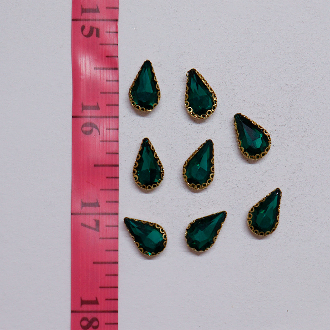 Greenish Blue Thilak/Drop Shape Crystal Stone/Kundan 8x13mm (1 Piece)