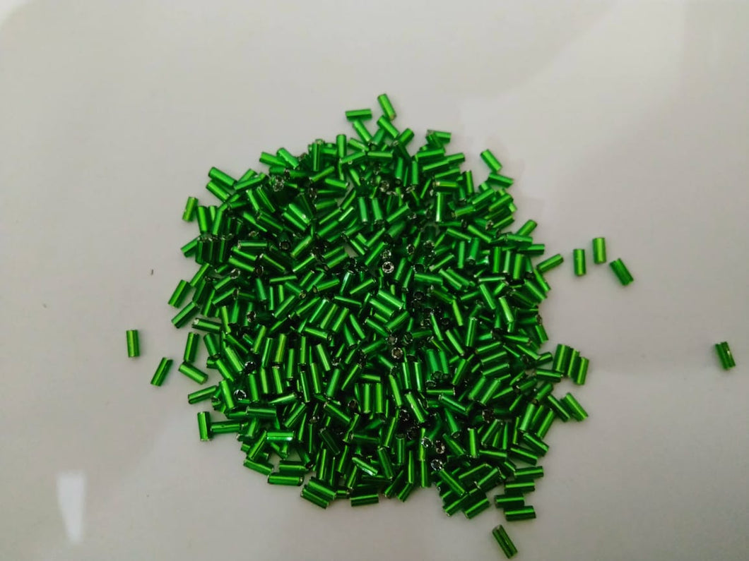 Crystal Tube glass Beads MEDIUM SIZE ( Parrot green ) - 20 Grams