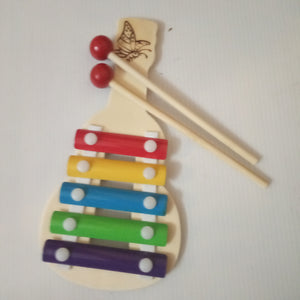 Xylophone Guitar Wooden (5 Nodes) | Kids First Musical Sound Instrument Toy | Babies Toddlers 6 Months + (Small Guitar Xylo)