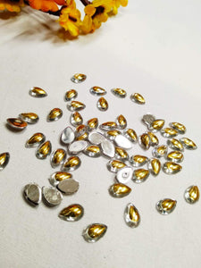 Double Color Kundan Stone Thilak Shape 10X7 - White & Gold Stones