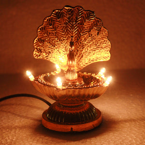 Peacock 1 Step Light /Plastic Eco-Friendly, Smokeless and Flame-Less 5 Light Deep Traditional LED Light Diya with Electric Plug (Multi)