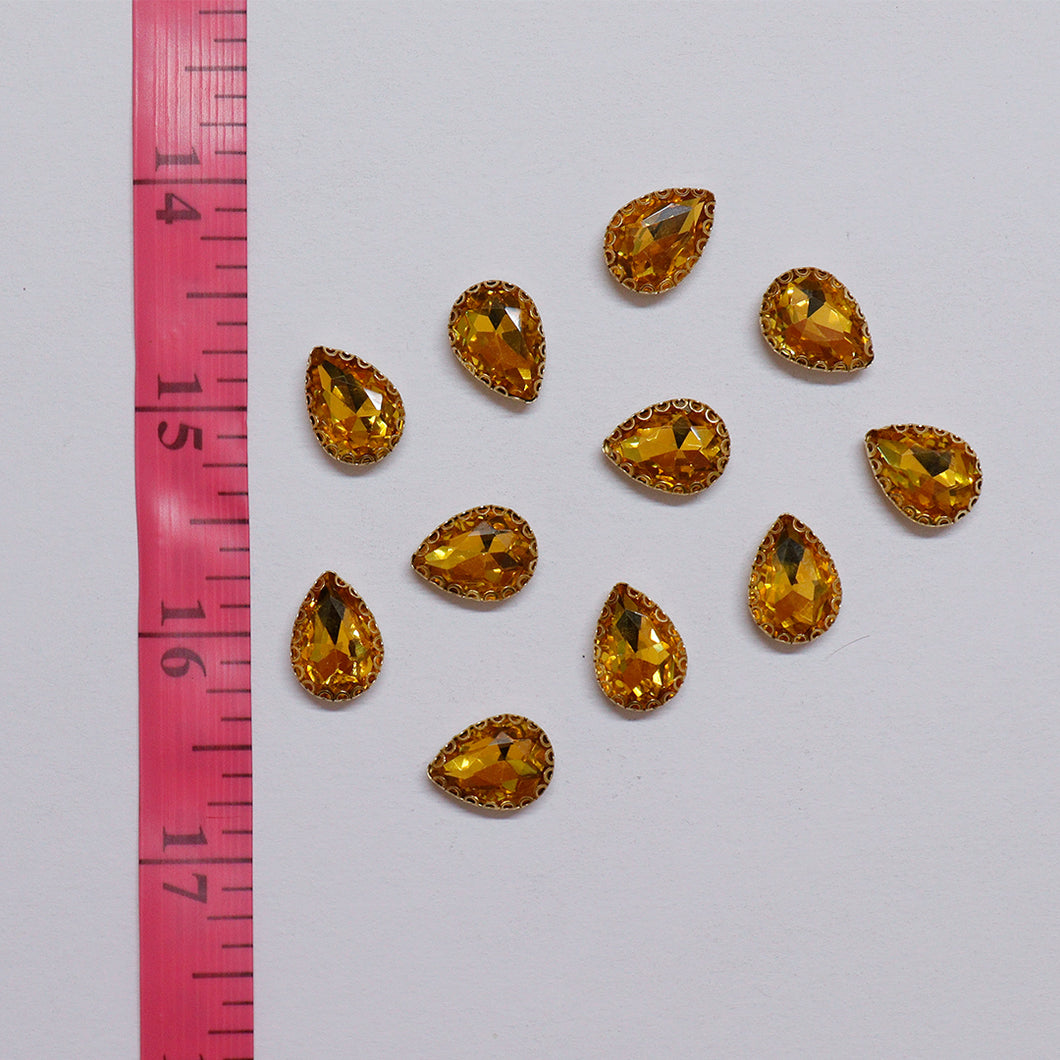 Yellow Thilak/Drop Shape Crystal Stone/Kundan 10x14mm (1 Piece)