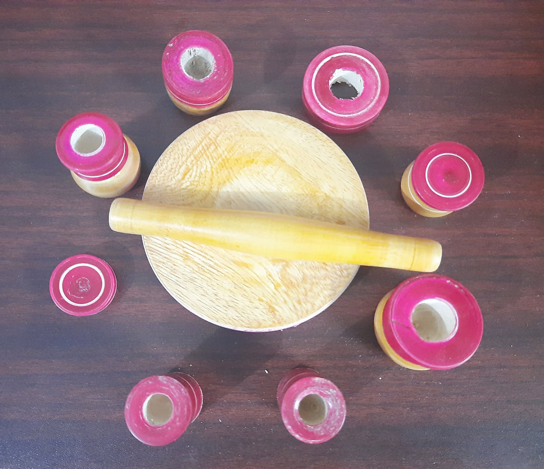 Kids Miniature Handmade Wooden /Chakla Belan Set with Rolling Pin and Board WITH wooden play items