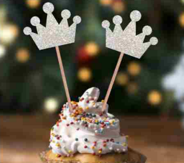 Glitter Cake Topper Crown- 5 Pieces Set