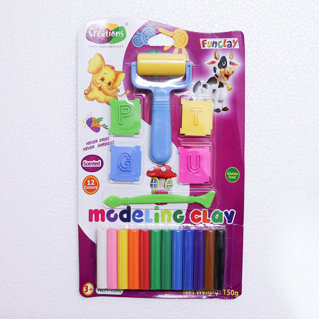 Creations Fun Clay Pack (12 Shades+4 Moulds+1 Roller+1 Tool)