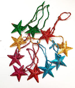Christmas Tree Decoration - Glitter Stars- Pack of 10