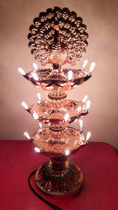Premium 3 Layer Electric Gold Led Bulb Lights Diya|Deep|Deepak For Pooja|Puja|Mandir| Diwali