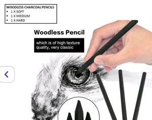 Woodless Charcoal Pencils 3 Pcs Pack
