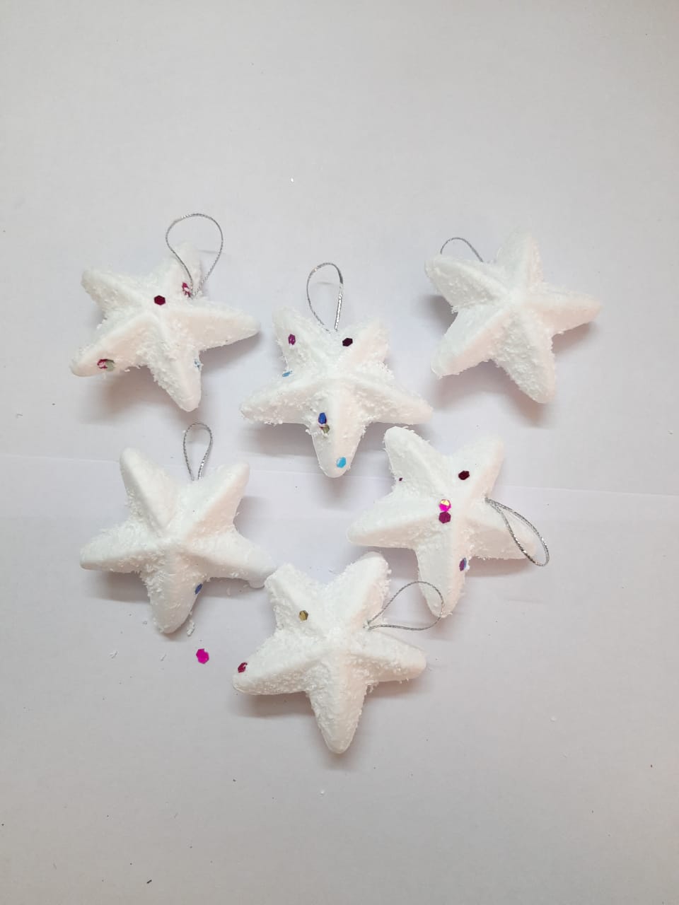 Christmas Tree Decoration items-SNOW STAR- 6CM- PACK OF 6