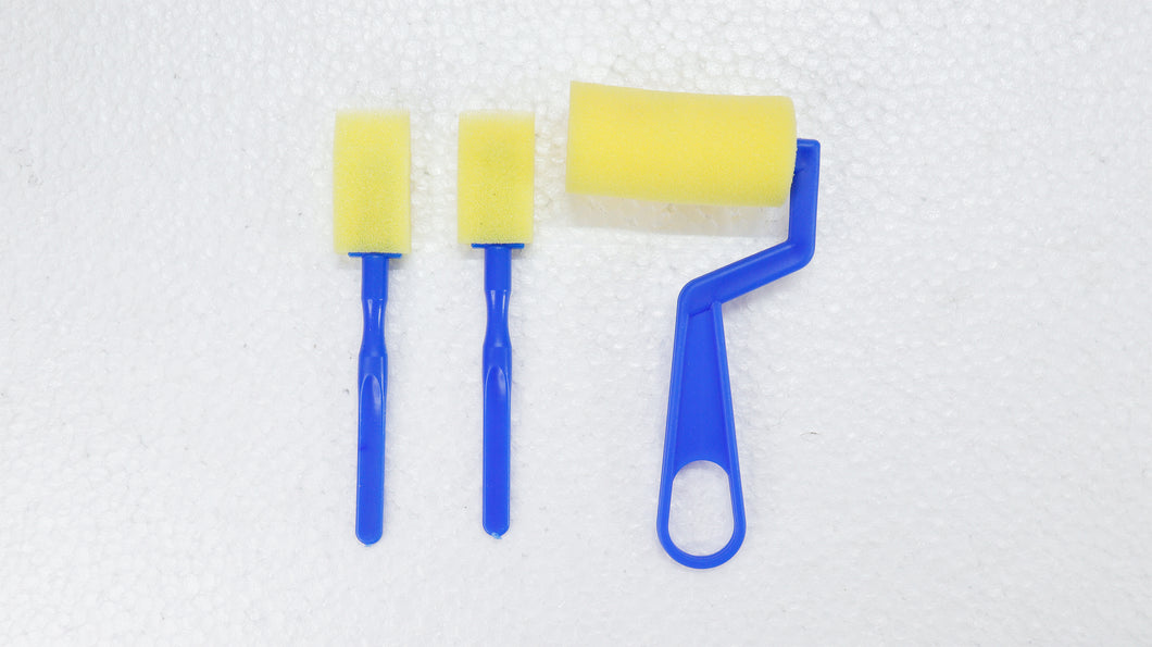 Yellow Sponge Roller brush With Blue Handle 3 Pieces of Brushes