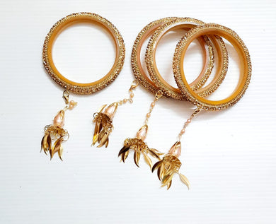 Bridal Bangles Set with Beautiful Gold Plated Chain Latkan – Taj Bridal  Store