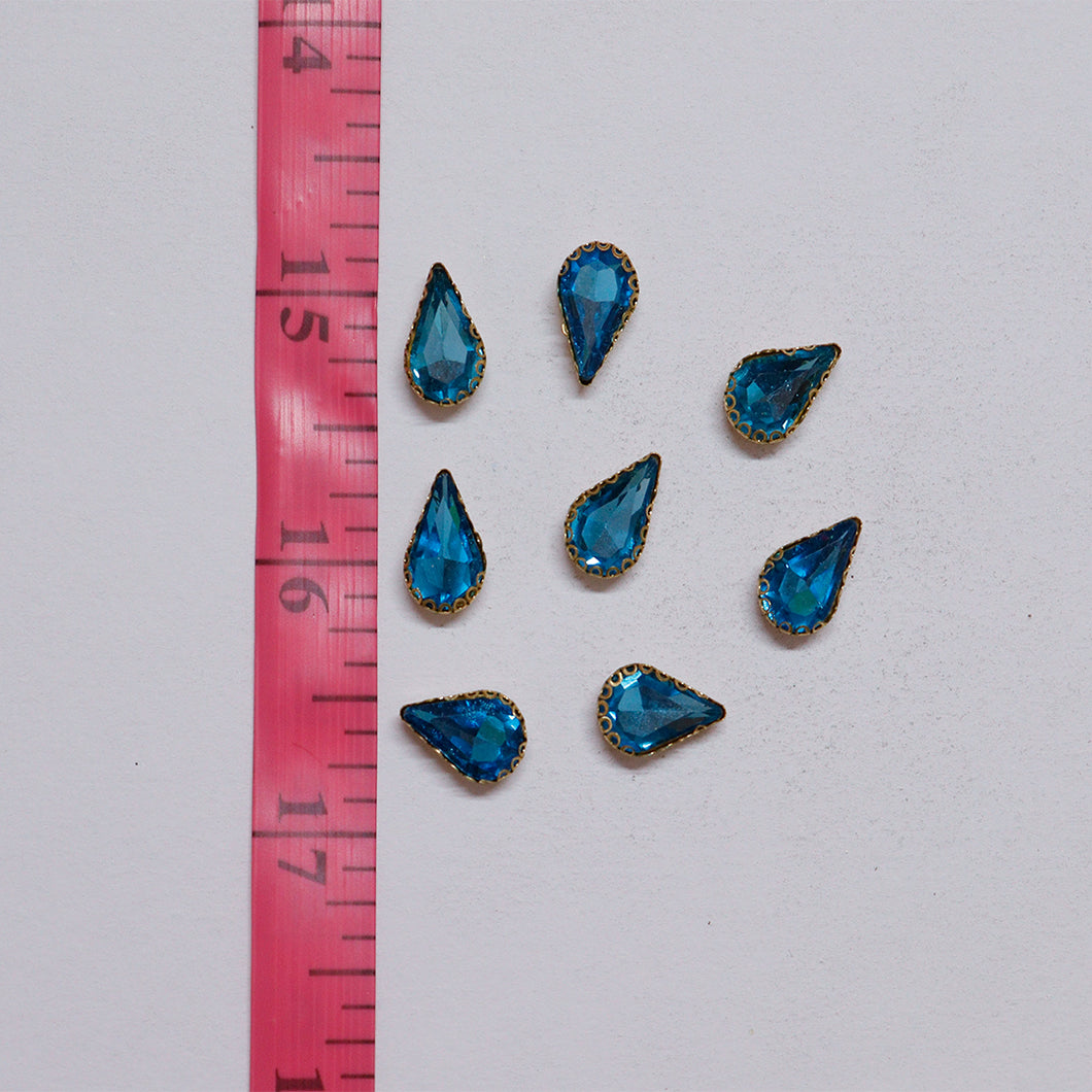 Sky Blue Thilak/Drop Shape Crystal Stone/Kundan 8x13mm (1 Piece)
