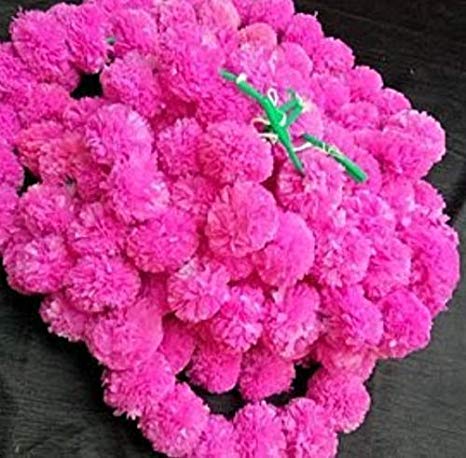 Marigold Fluffy Flowers String Garlands Pink colour Toran Set- Home Door Wall Hanging Decorative Flower String.