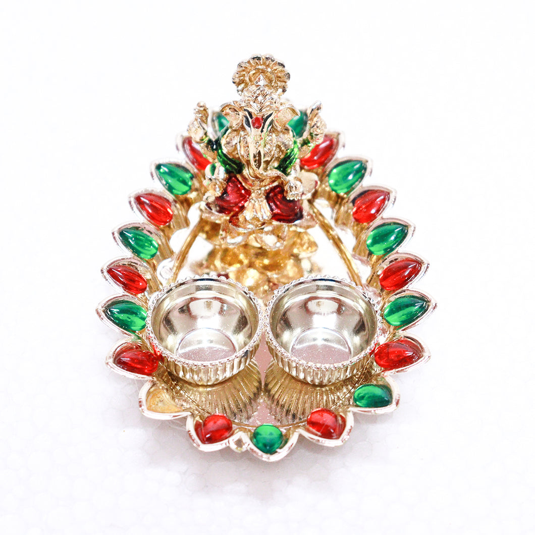 Festival Collection Thilak Shape Colorful Ganesh Kumku Tray