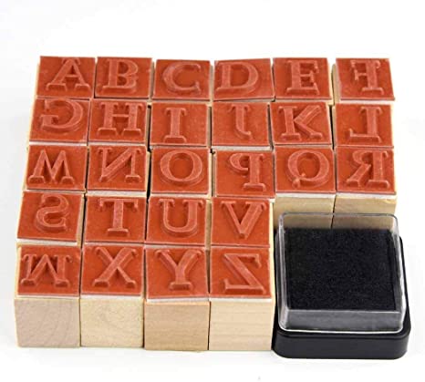 Wooden Rubber Stamp -small Alphabet Letters with Ink Pad