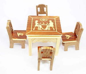 Wooden Cute Dollhouse Table and Chair Set for Kids