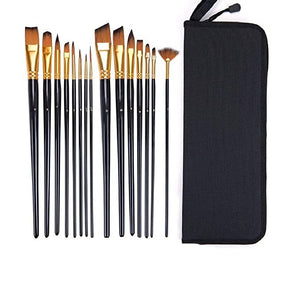 15 Pcs Paint Brush Set Includes Pop-up Carrying Case with Palette Art Knife and 1 Sponge