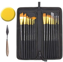 Load image into Gallery viewer, 15 Pcs Paint Brush Set Includes Pop-up Carrying Case with Palette Art Knife and 1 Sponge
