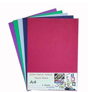 Color Canvas Texture Mount Board.  A4 Size - 5Pcs