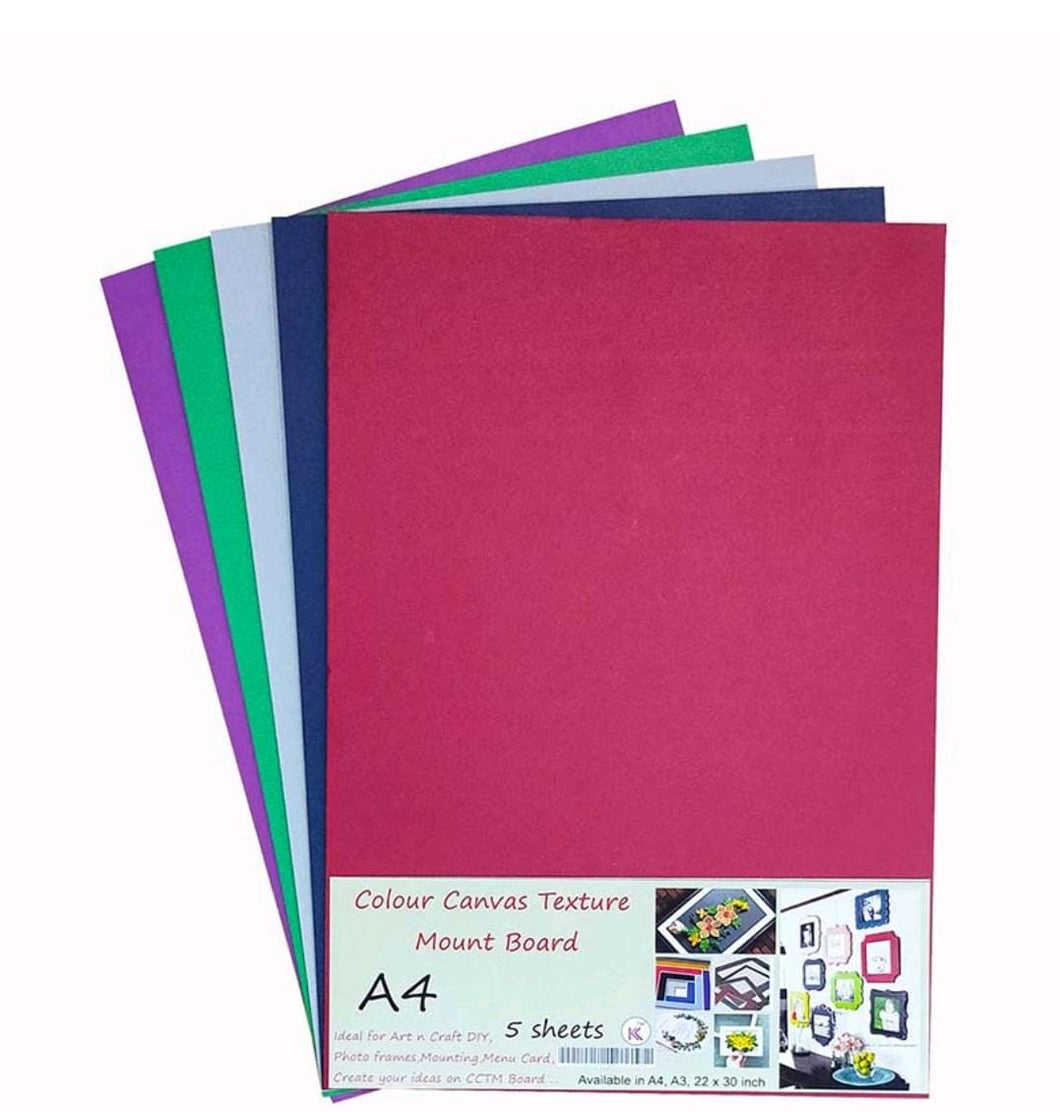 Color Canvas Texture Mount Board.  A4 Size - 5Pcs
