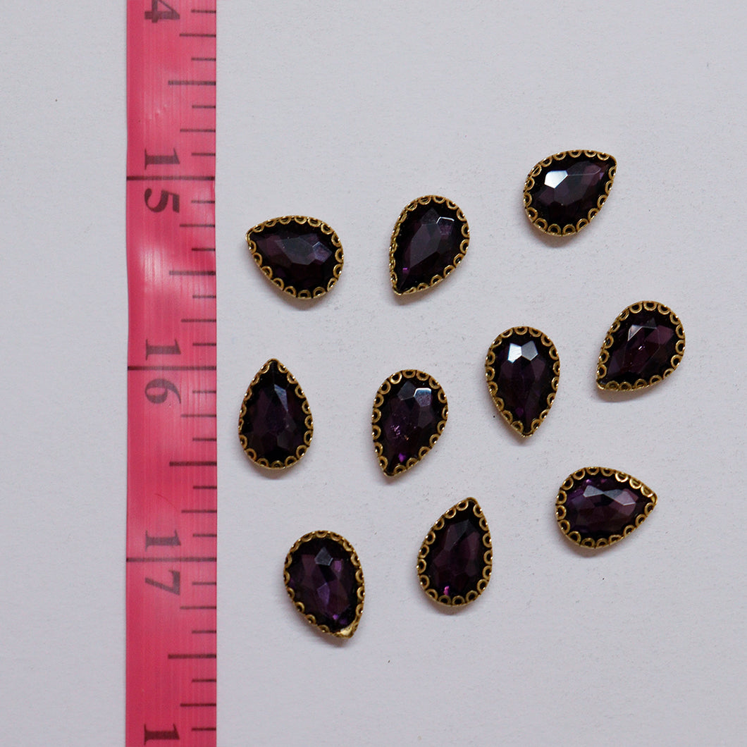 Purple Thilak/Drop Shape Crystal Stone/Kundan 10x14mm (1 Piece)