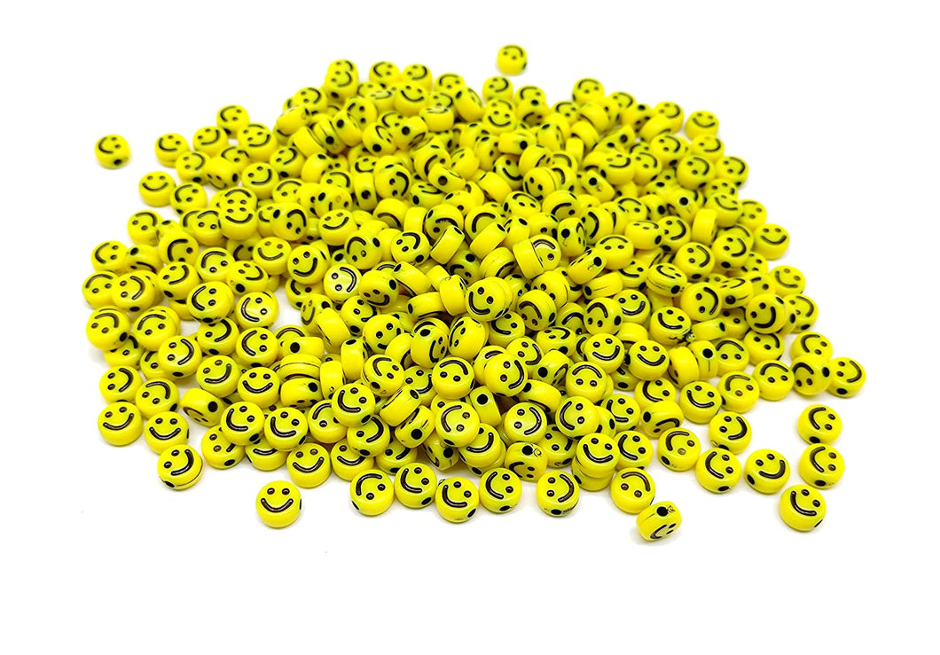 Yellow Smiley Craft Beads for Jewelry Making, Bracelets, Necklaces, Key Chains etc - 10 Grams Pack