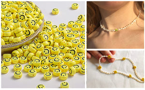 Yellow Smiley Craft Beads for Jewelry Making, Bracelets, Necklaces, Key Chains etc - 10 Grams Pack