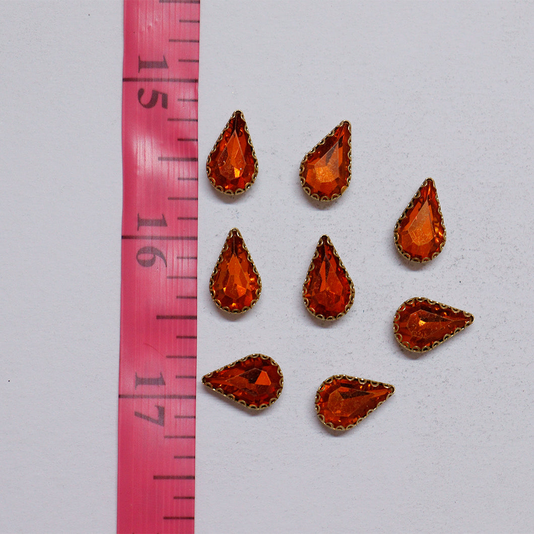 Orange Thilak/Drop Shape Crystal Stone/Kundan 8x13mm (1 Piece)