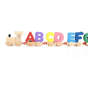 Wooden Alphabet Letters Train (A-Z) English Vocabulary Building Train Set Early Educational Toys Kids