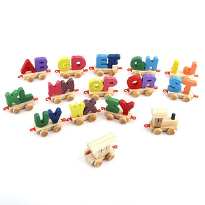 Wooden Alphabet Letters Train (A-Z) English Vocabulary Building Train Set Early Educational Toys Kids