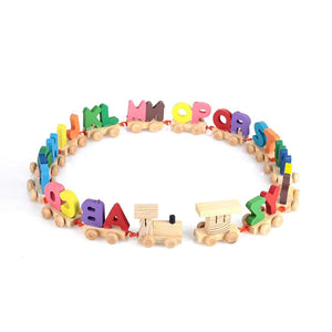 Wooden Alphabet Letters Train (A-Z) English Vocabulary Building Train Set Early Educational Toys Kids