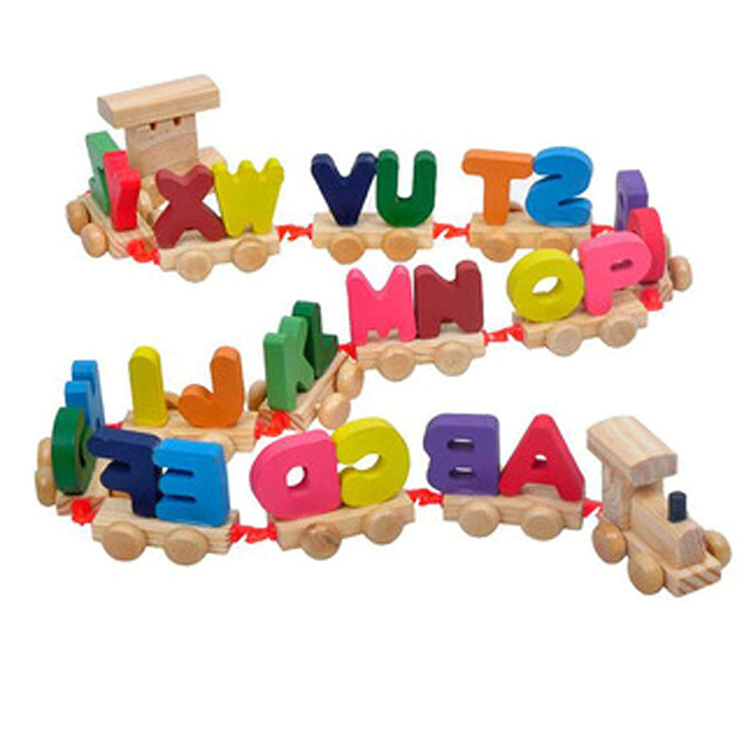 Wooden Alphabet Letters Train (A-Z) English Vocabulary Building Train Set Early Educational Toys Kids
