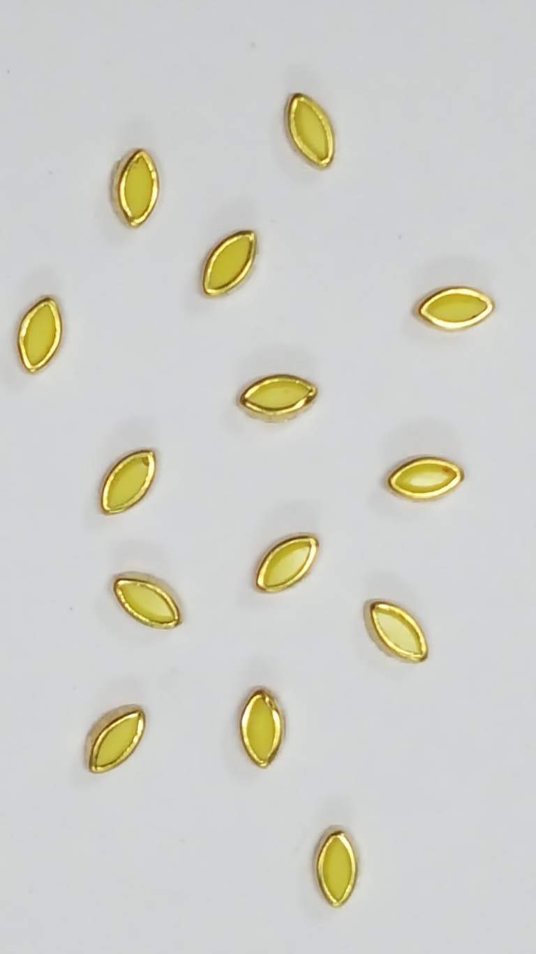 Coloured Pearl Kundan Stone (Flat Back Framed) 6 mm EYE SHAPE YELLOW COLOUR