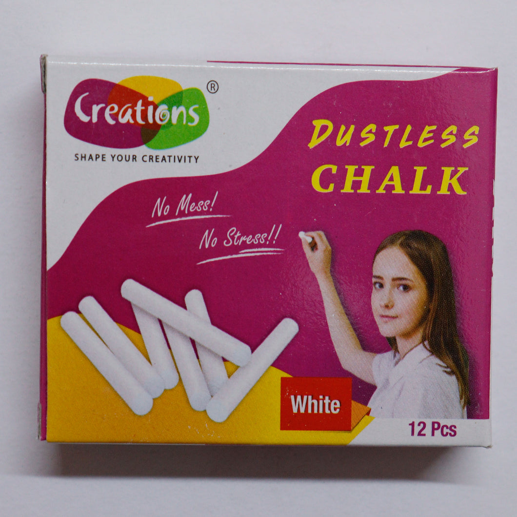 Creations Dustless White Chalk Pack of 12 Pieces