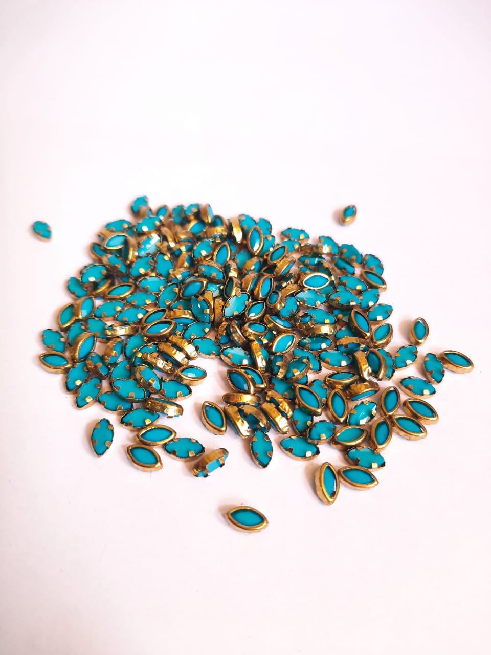 Colored Pearl Kundan Stone (Flat Back Framed) 6 mm EYE SHAPE BLUE COLOUR