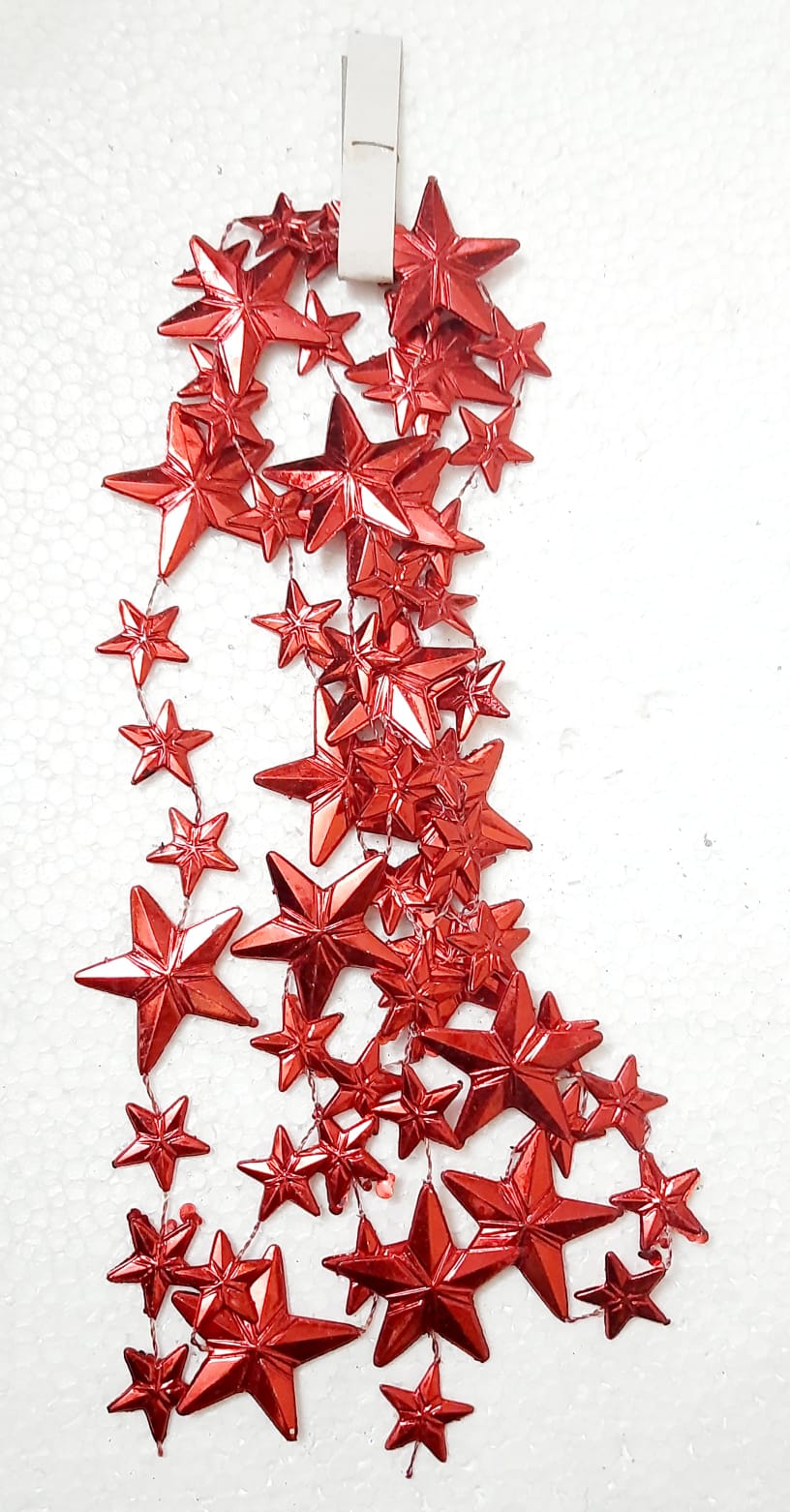 Christmas Hollow Star Xmas Tree Decorations Ornaments Ball Chain Hanging - Red