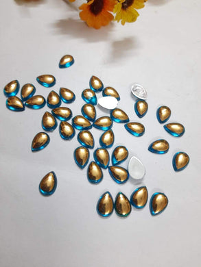 Double Color Kundan Stone Thilak Shape 10X7 - L Blue & Gold Stones