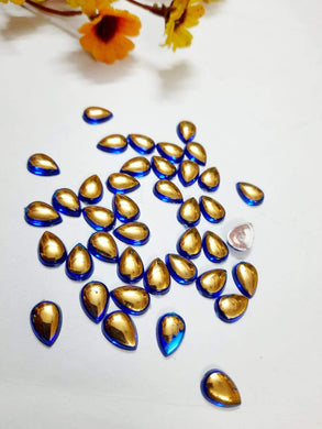 Double Color Kundan Stone Thilak Shape 10X7 - Blue & Gold Stones