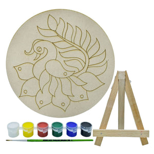 MDF Rangoli Cutout With Easel Brush Water Colors - 8 Inch