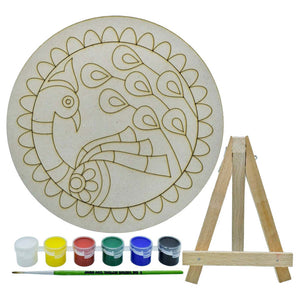 MDF Peacock Cutout With Easel Brush Water Colors - 8 Inch
